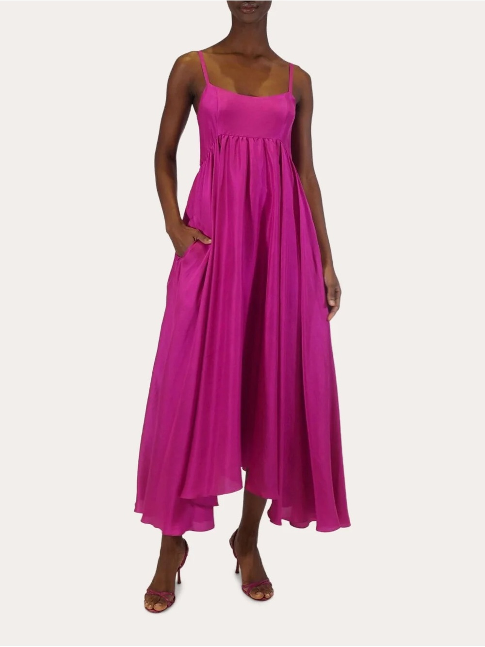 Azeeza Rachel Raw Silk Midi Dress in Magenta
